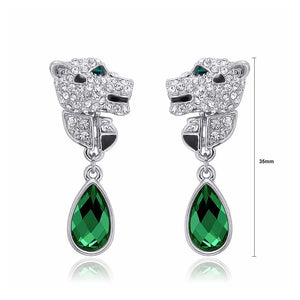 Fashion Cheetah Earrings with White and Green Austrian Element Crystal