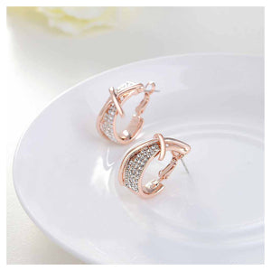 Fashion Rose Golden Plated Cross Earrings with White Austrian Element Crystal