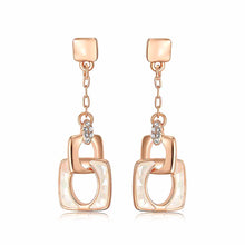 Load image into Gallery viewer, Simple Rose Golden Plated Geometric Earrings with White Austrian Element Crystal