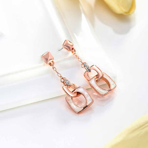 Simple Rose Golden Plated Geometric Earrings with White Austrian Element Crystal