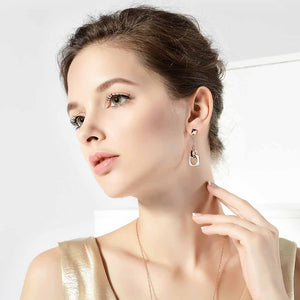 Simple Rose Golden Plated Geometric Earrings with White Austrian Element Crystal