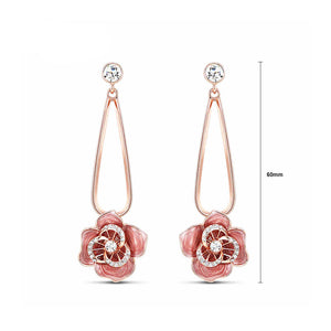 Sweet Rose Golden Plated White Flower Earrings with Austrian Element Crystal