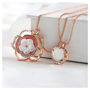 Fashion Double Flower Necklace with White Austrian Element Crystal