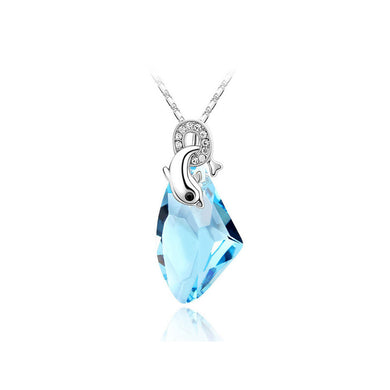 Lovely Dolphin Pendants with Blue Austria Element Crystal and Necklace