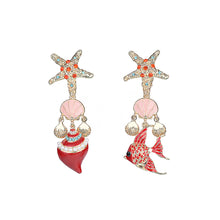 Load image into Gallery viewer, Fashion Con Chan&#39;s Fish Asymmetric Non Piercing Earrings with Multi-colored Austrian Element Crystal