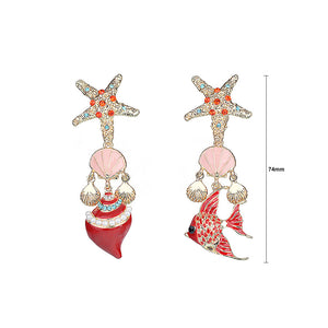 Fashion Con Chan's Fish Asymmetric Non Piercing Earrings with Multi-colored Austrian Element Crystal