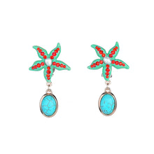 Load image into Gallery viewer, Fashion Star Fish Non Piercing Earrings with Red Austrian Element Crystal