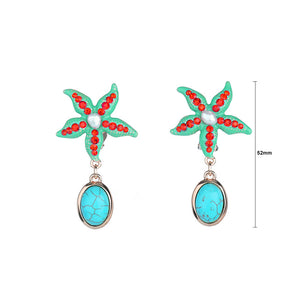 Fashion Star Fish Non Piercing Earrings with Red Austrian Element Crystal