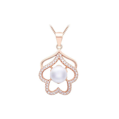 925 Rose Golden Plated Pendant with White Cubic Zircon and Necklace - Glamorousky