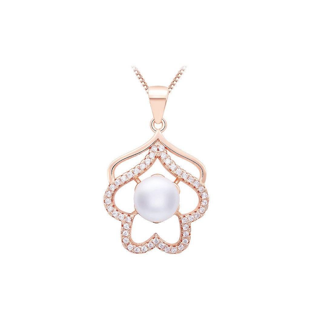 925 Rose Golden Plated Pendant with White Cubic Zircon and Necklace - Glamorousky