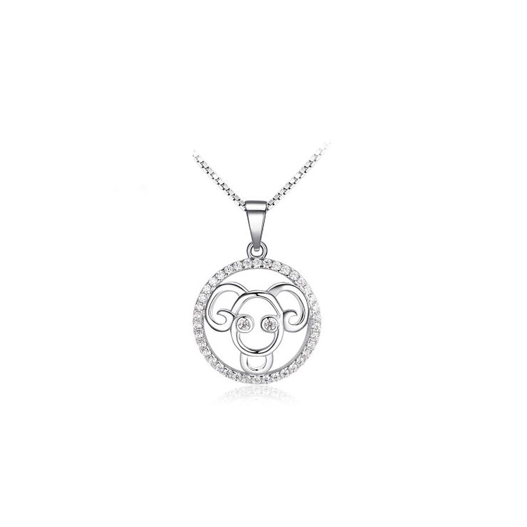 Fashion 925 Sterling Silver Aries Pendant with White Cubic Zircon and Necklace