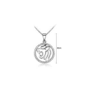 Fashion 925 Sterling Silver Leo Pendant with White Cubic Zircon and Necklace