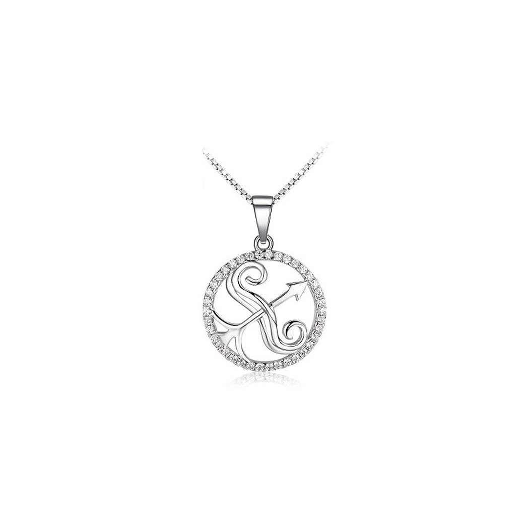 Fashion 925 Sterling Silver Sagittarius Pendant with White Cubic Zircon and Necklace
