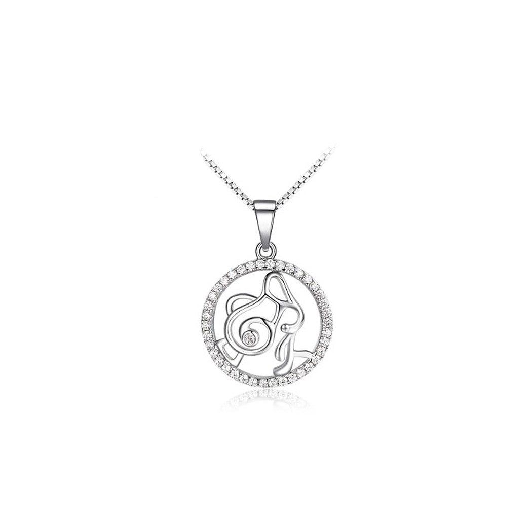 Fashion 925 Sterling Silver Aquarius Pendant with White Cubic Zircon and Necklace
