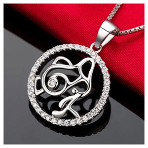 Fashion 925 Sterling Silver Aquarius Pendant with White Cubic Zircon and Necklace