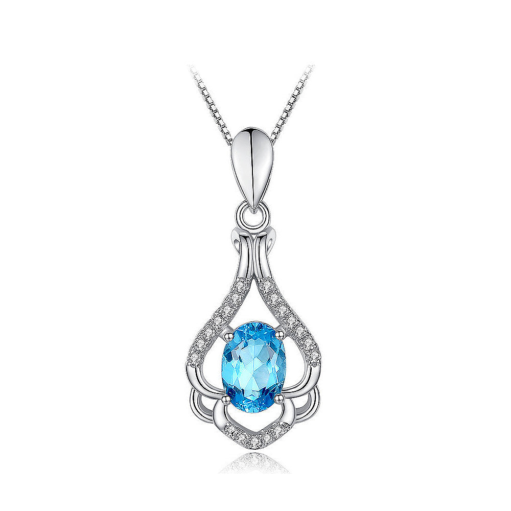 Fashion 925 Sterling Silver Pendant with Blue Cubic Zircon and Necklace