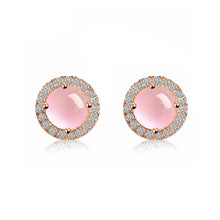 Load image into Gallery viewer, Fashion 925 Rose Golden Plated Stub Earrings with Rose Quartz and Austrian Elements Crystal