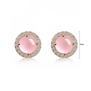 Fashion 925 Rose Golden Plated Stub Earrings with Rose Quartz and Austrian Elements Crystal