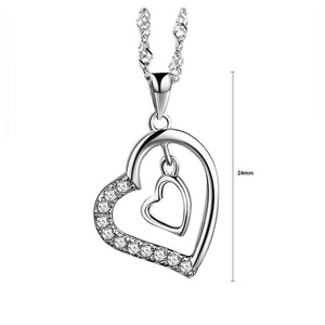 Fashion 925 Sterling Silver Heart Pendant with White Austrian Elements Crystal and Necklace