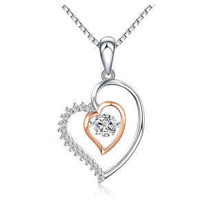 Fashion 925 Sterling Silver Heart Pendant with White  Austrian Elements Crystal and Necklace