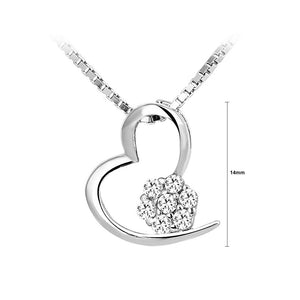 Simple 925 Sterling Silver Heart-shaped Pendant with White Austrian Elements Crystal and Necklace