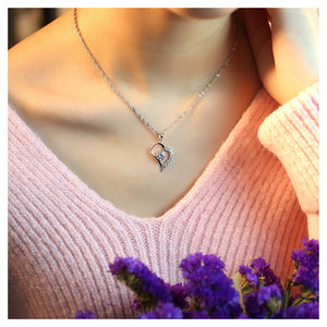 Fashion 925 Sterling Silver Heart-shaped Pendant with White Cubic Zircon and Necklace