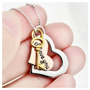 Fashion 925 Sterling Silver Heart-shaped and Key Pendant with Necklace