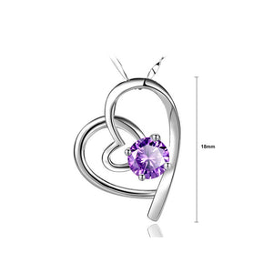 Fashion 925 Sterling Silver Heart Pendant with Purple Cubic Zircon and Necklace