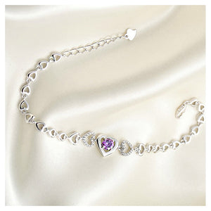 Fashion 925 Sterling Silver Heart Bracelet with Purple Cubic Zircon