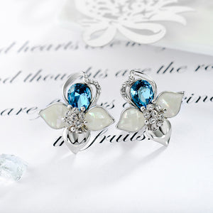 Fashion Cherry Earrings with Blue Austrian Element Crystals