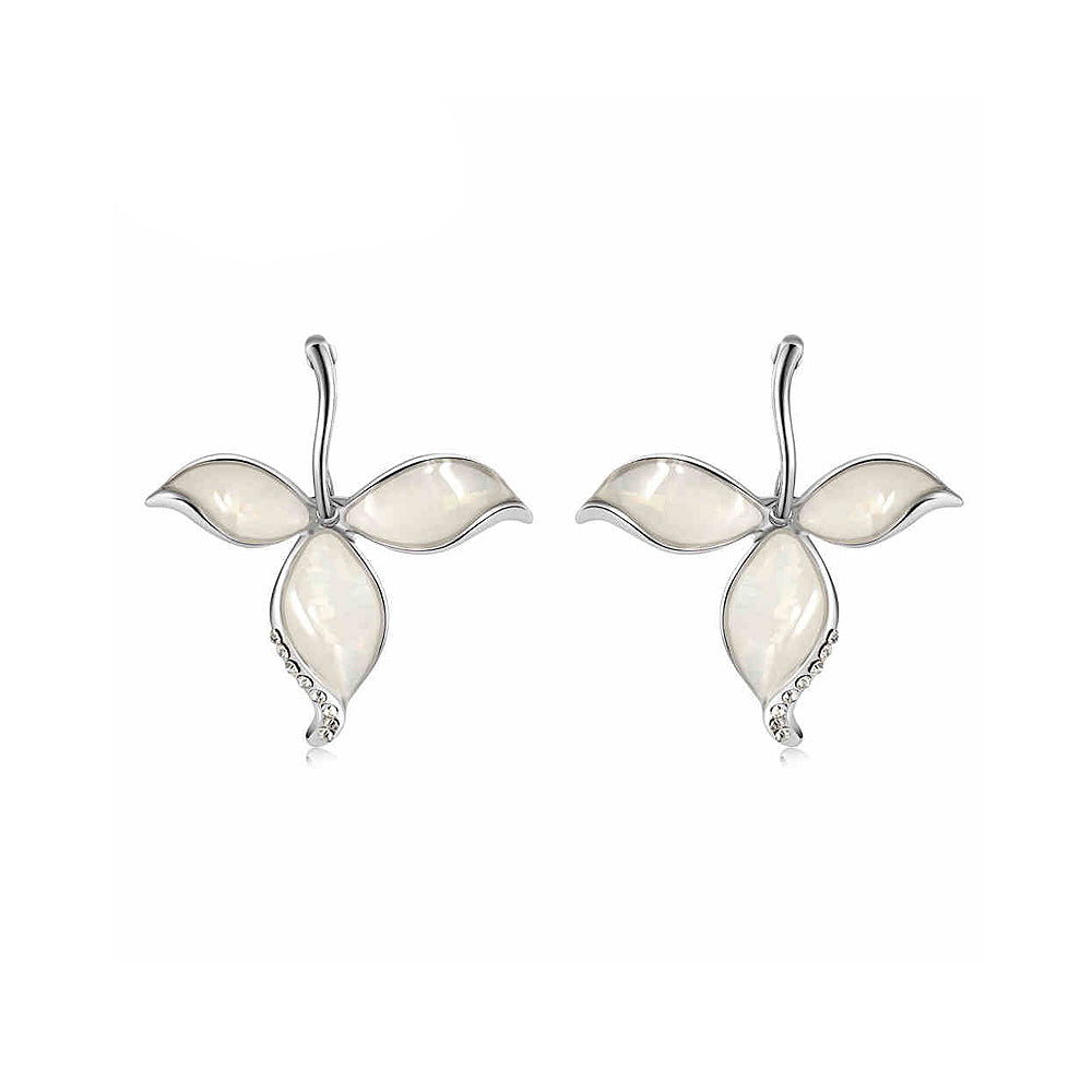 Simple Flower Earrings with White Austrian Element Crystals