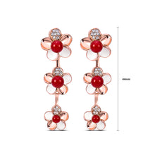 Load image into Gallery viewer, Fashion Flower Plated Rose Gold Earrings with White Cubic Zircon and Red Fashion Pearls
