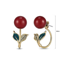 Load image into Gallery viewer, Simple Flower Dual-use Stub Earrings with White Austrian Element Crystals and Red Fashion Pearls