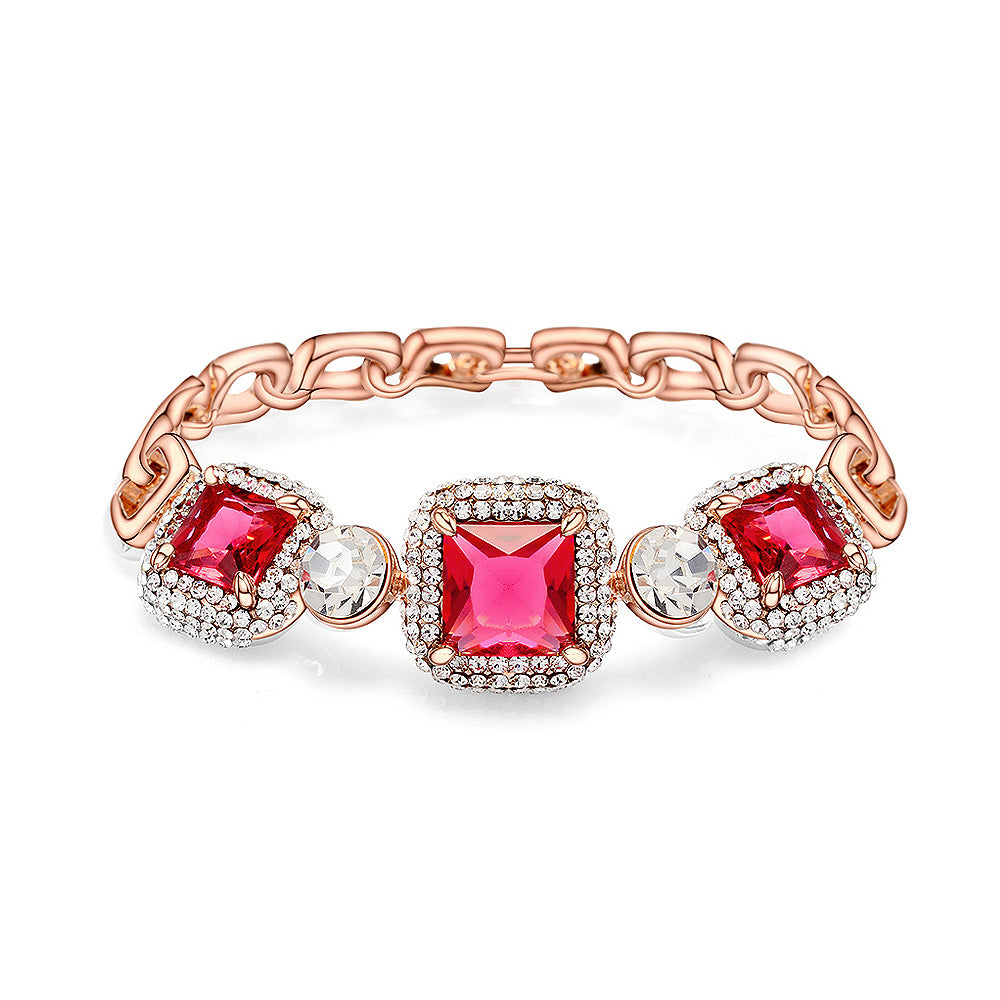 Luxurious Plated Rose Golden Bracelet with White and Rose Red Cubic Zircon