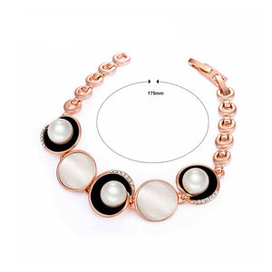 Simple Plated Rose Golden Circle Bracelet with White Austrian Element Crystals