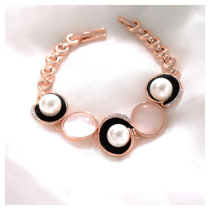 Simple Plated Rose Golden Circle Bracelet with White Austrian Element Crystals