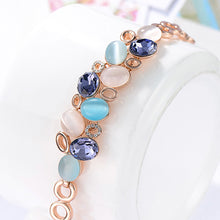 Load image into Gallery viewer, Fashion Plated Rose Golden Bracelet with Purple Cubic Zircon and Color Fashion Cat’s Eye