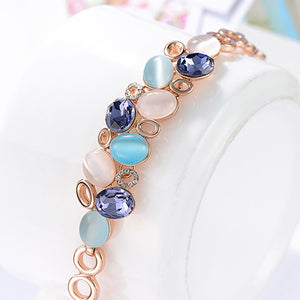 Fashion Plated Rose Golden Bracelet with Purple Cubic Zircon and Color Fashion Cat’s Eye