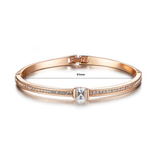 Load image into Gallery viewer, Simple Plated Rose Golden Bangle with White Austrian Element Crystals