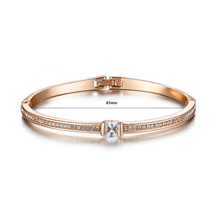 Simple Plated Rose Golden Bangle with White Austrian Element Crystals