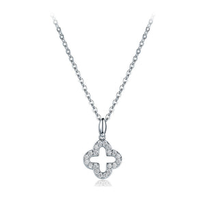 Sweet 925 Silver Four-leaves Clover Pendant with White Austrian Element Crystals and Necklace