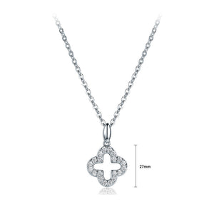 Sweet 925 Silver Four-leaves Clover Pendant with White Austrian Element Crystals and Necklace