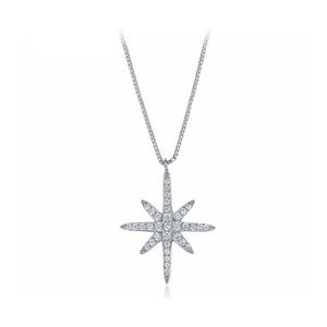 Fashion 925 Silver Star Pendant with White Cubic Zircon and Necklace