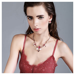 Fashion Cherry Necklace with Rose Red Austrian Element Crystals