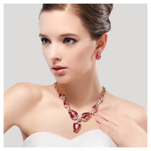 Fashion Tulip Necklace with White Austrian Element Crystals and Rose Red Fashion Cat‘s Eye