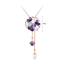 Load image into Gallery viewer, Elegant Flower Tassel Necklace with Purple Austrian Element Crystals