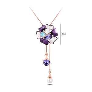 Elegant Flower Tassel Necklace with Purple Austrian Element Crystals