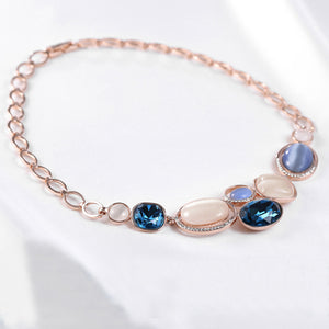 Simple Oval Necklace with Blue Austrian Element Crystal