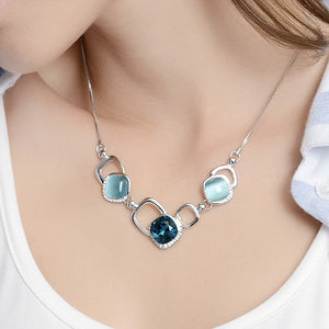 Simple Geometric Necklace with Blue Cubic Zircon and Fashion Cat's Eye
