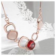 Load image into Gallery viewer, Simple Geometric Necklace with Rose Red Cubic Zircon and Fashion Cat&#39;s Eye